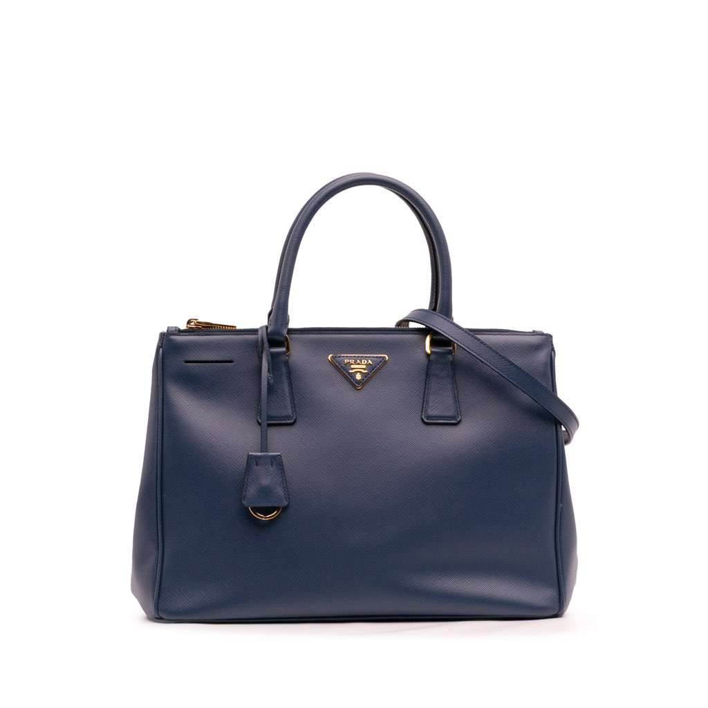 Prada Medium Saffiano Lux Galleria Double Zip Satchel Blue Leather Good condition - Front View