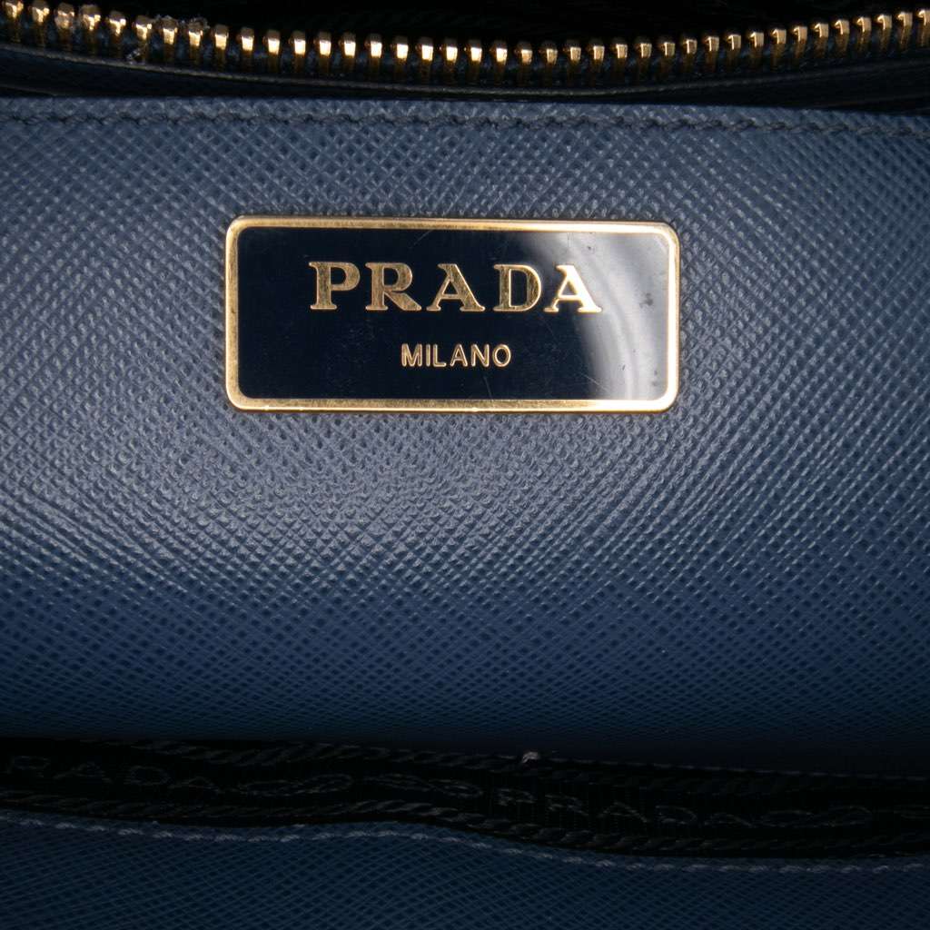 Prada Medium Saffiano Lux Galleria Double Zip Satchel Blue Leather Good condition - Box View