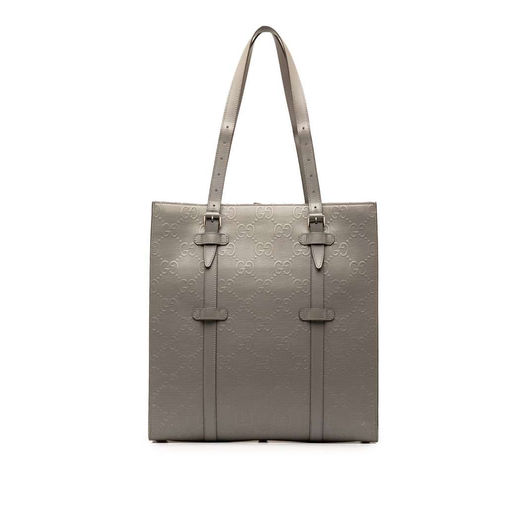 Gucci GG Embossed Leather Vertical Tote Grey Leather Very good - Front View