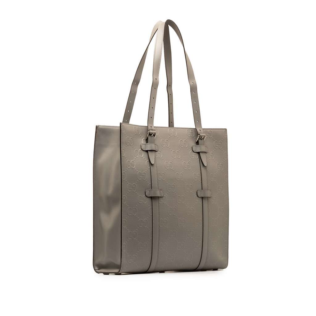 Gucci GG Embossed Leather Vertical Tote Grey Leather Very good - Back View