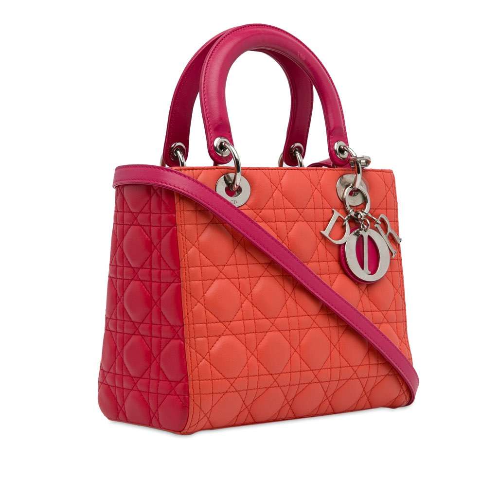 Dior Medium Bicolor Lambskin Cannage Lady Dior Orange Leather Very good - Back View