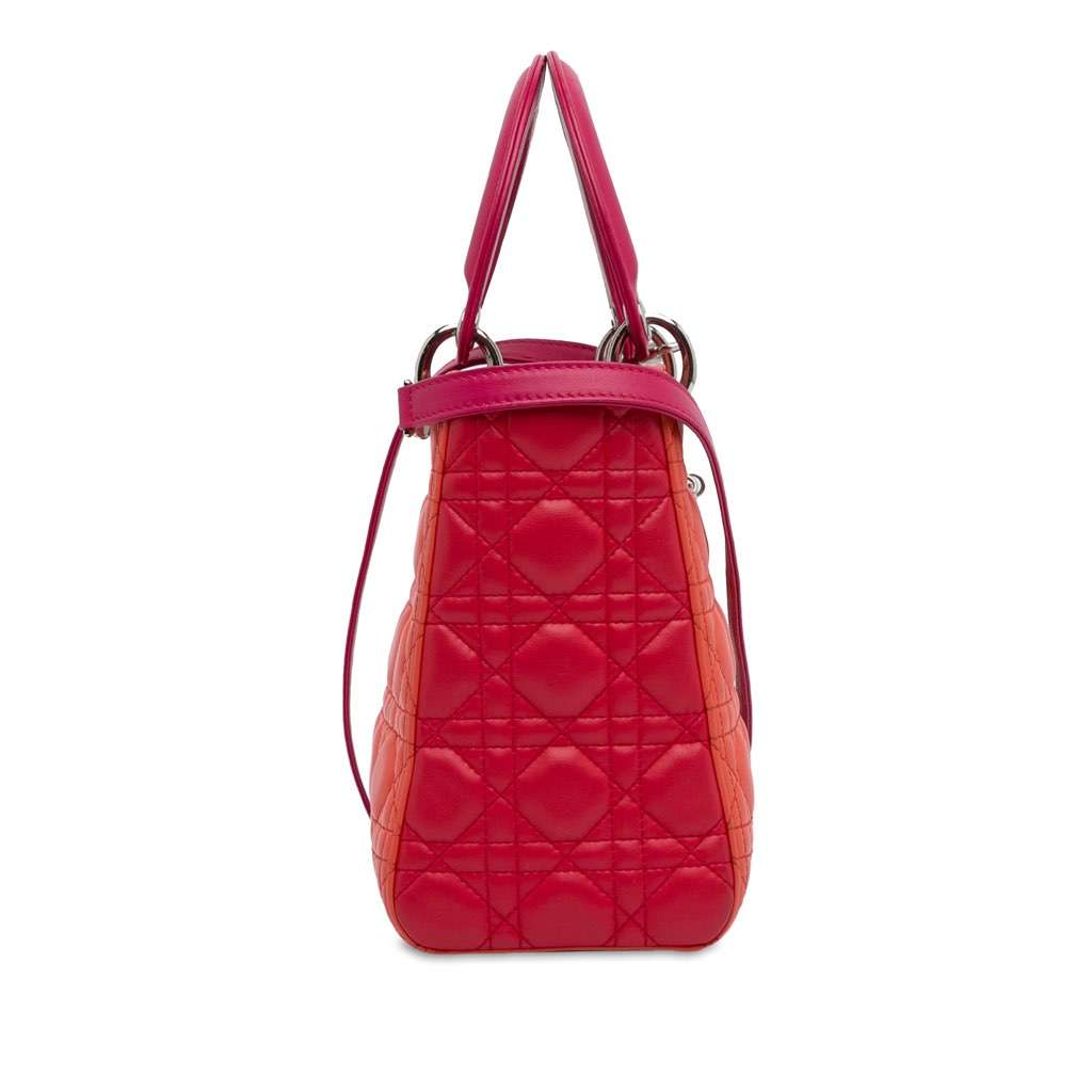 Dior Medium Bicolor Lambskin Cannage Lady Dior Orange Leather Very good - Inside View