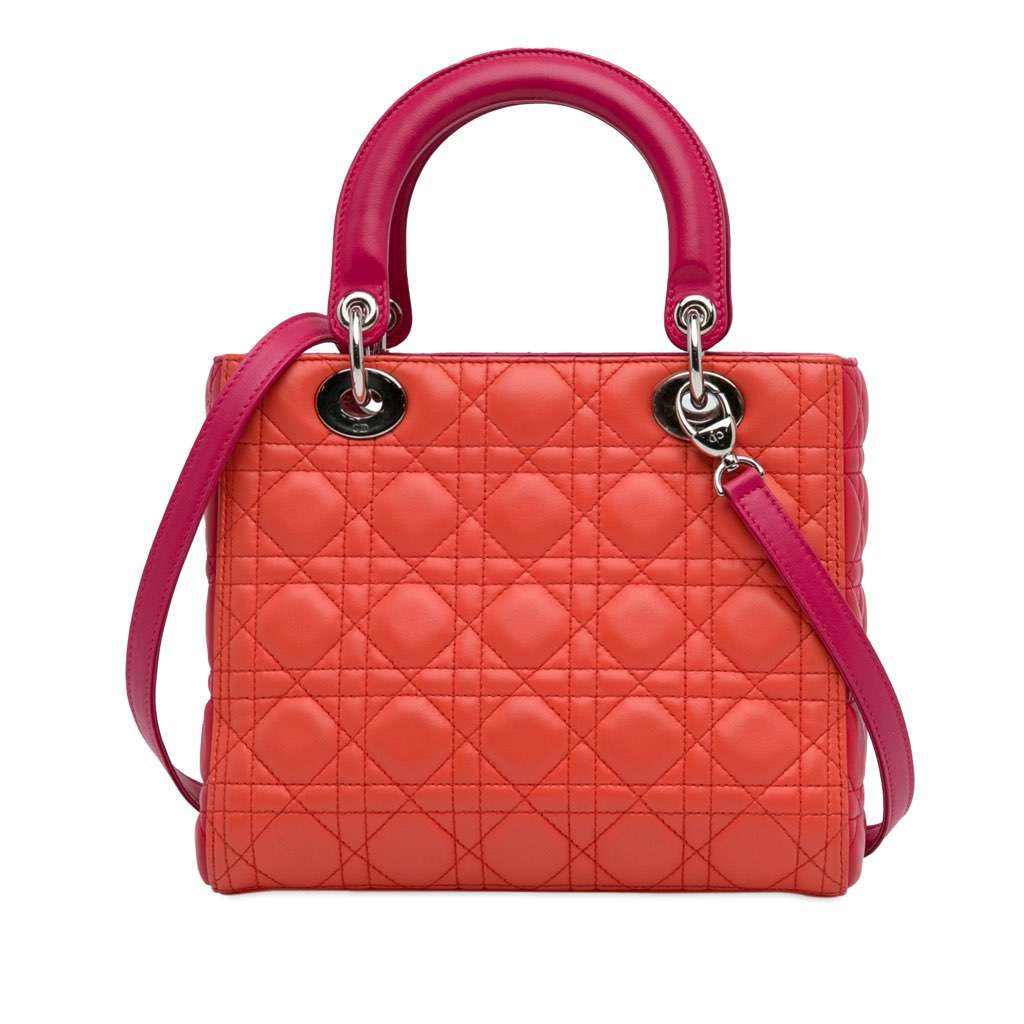 Dior Medium Bicolor Lambskin Cannage Lady Dior Orange Leather Very good - Model View