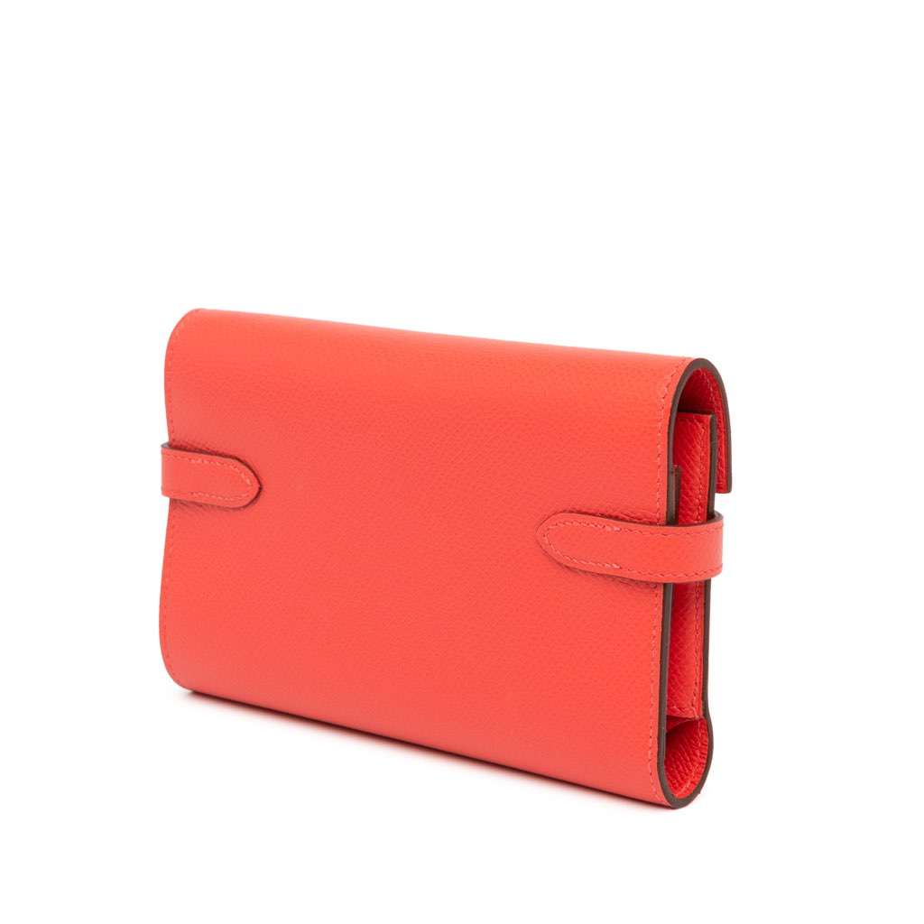 Hermès Medium Epsom Kelly Depliant Wallet Red Leather Good condition - Back View