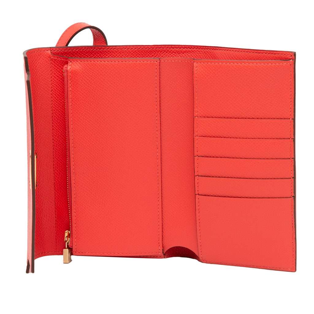 Hermès Medium Epsom Kelly Depliant Wallet Red Leather Good condition - Model View