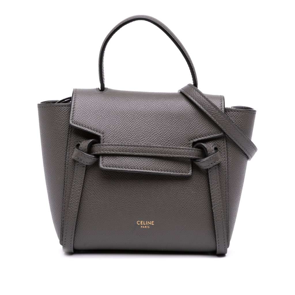 Celine Pico Grained Calfskin Belt Bag Grey Leather Good - Front View