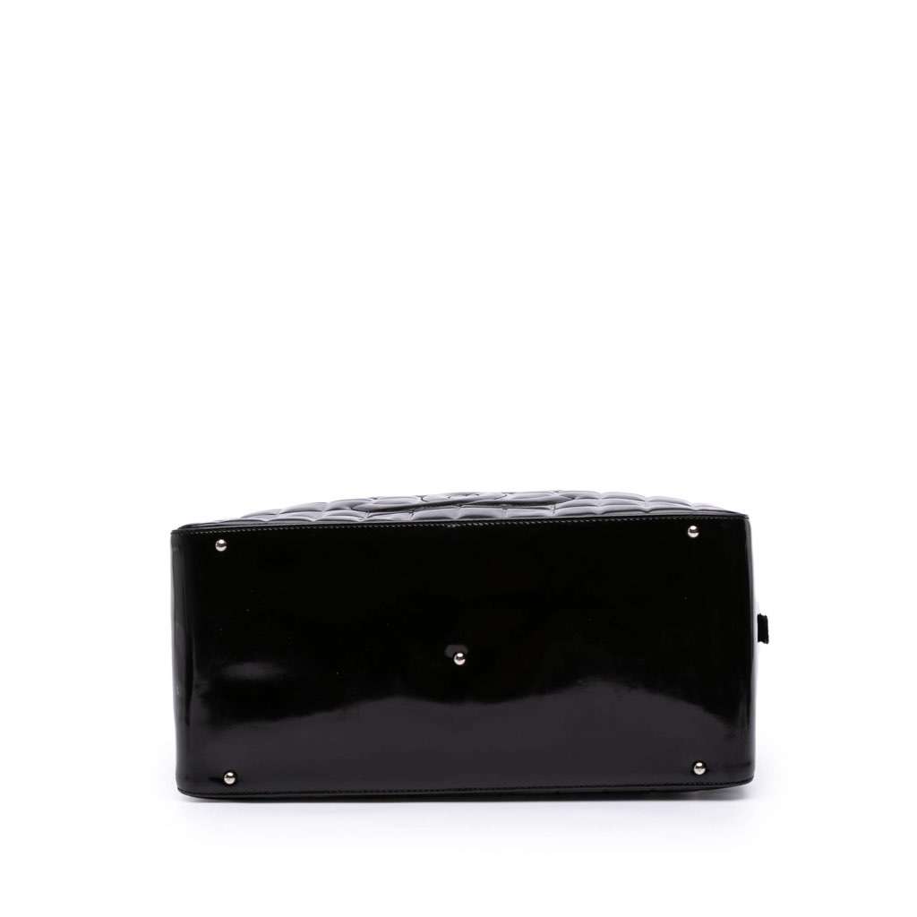 Chanel CC Chocolate Bar Patent Bowler Bag Black Leather Good - Inside View