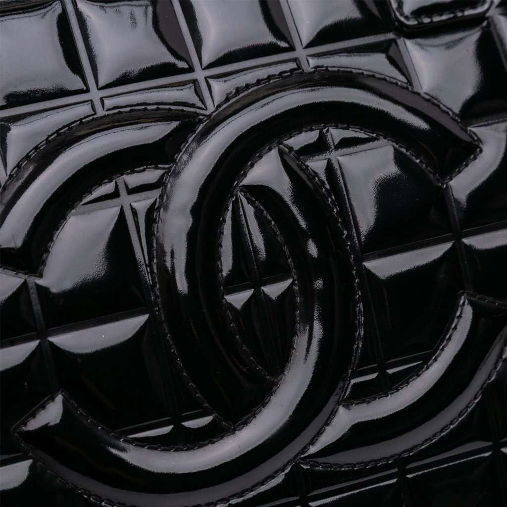 Chanel CC Chocolate Bar Patent Bowler Bag Black Leather Good - Box View