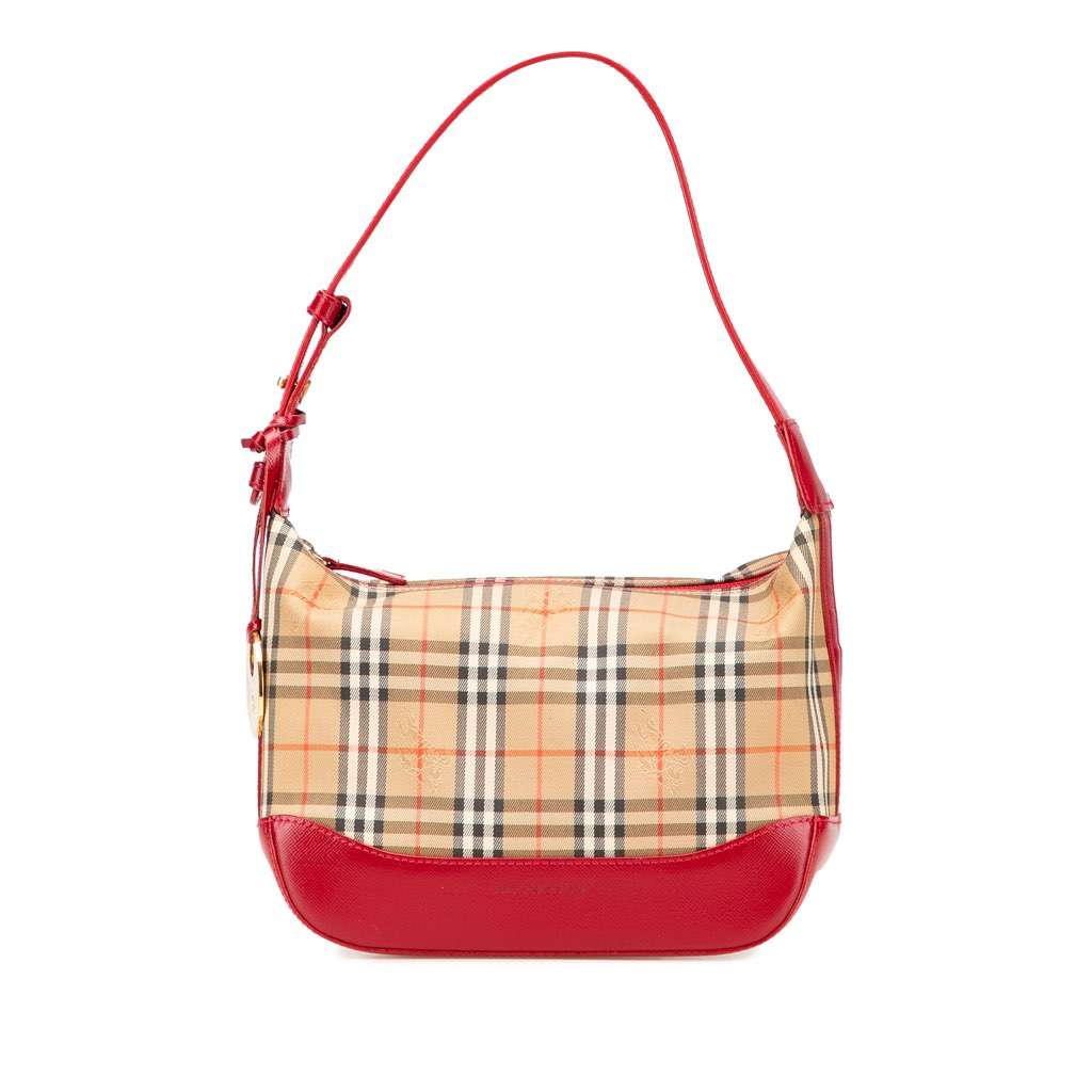 Burberry Haymarket Check Canvas Shoulder Bag Brown Canvas Good - Front View