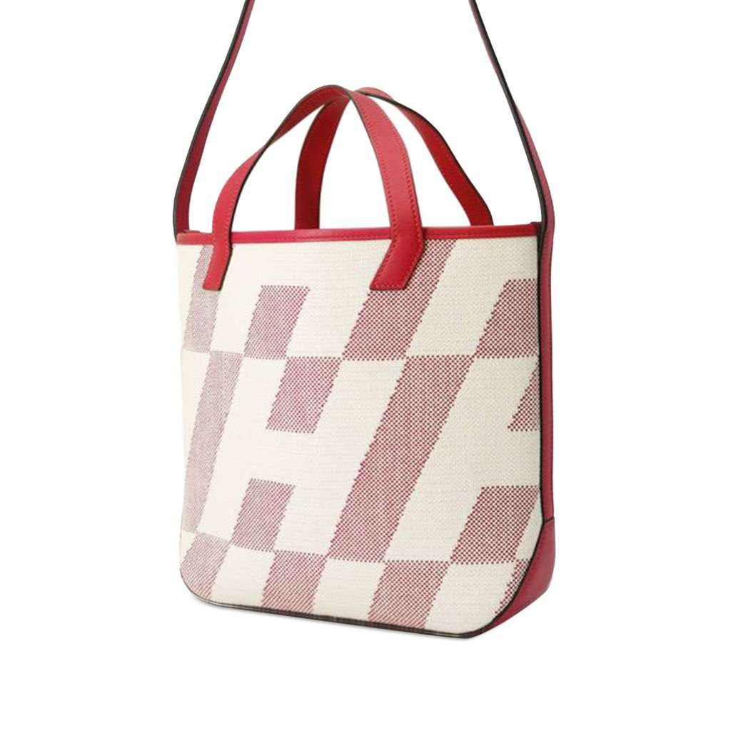 Hermès Toile and Swift Cabas H en Biais 27 Pink Canvas Good condition - Back View
