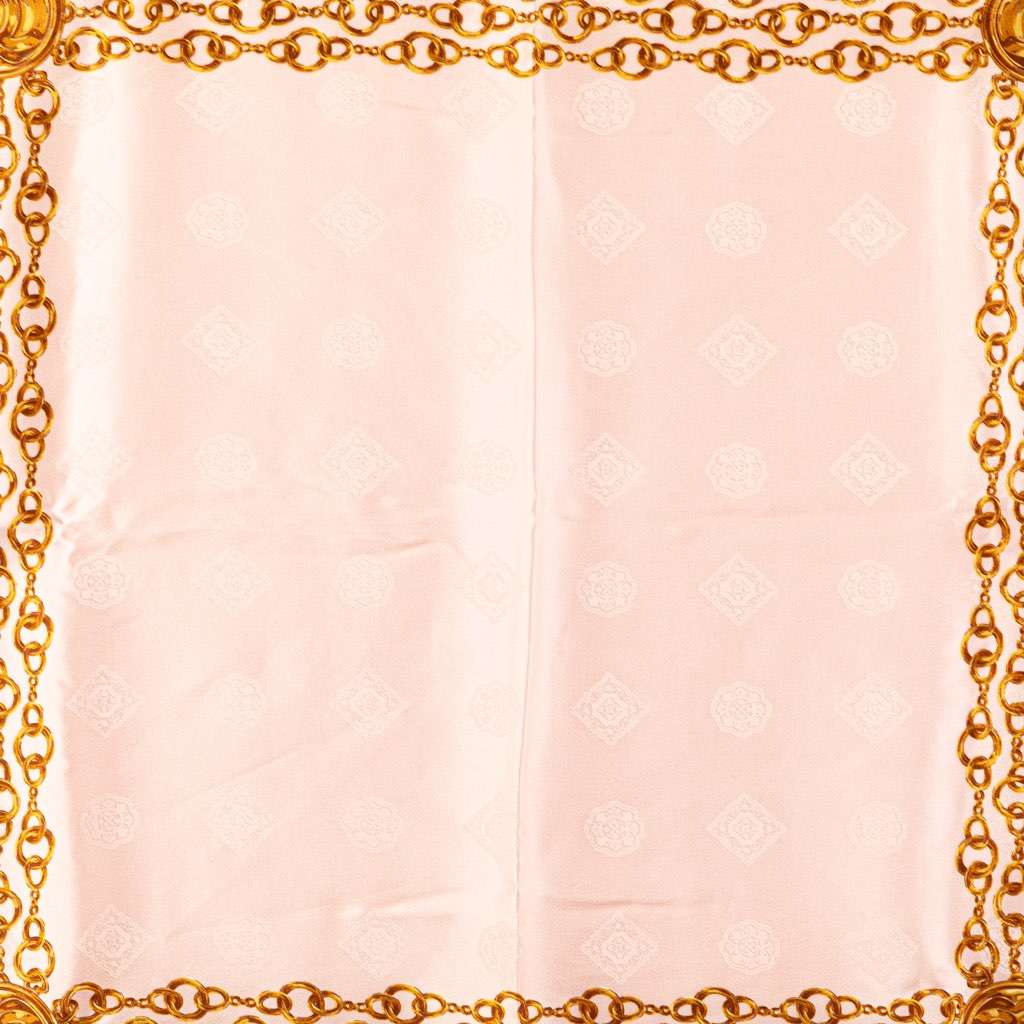 Chanel Chain Printed Silk Scarf White Silk Good condition - Back View