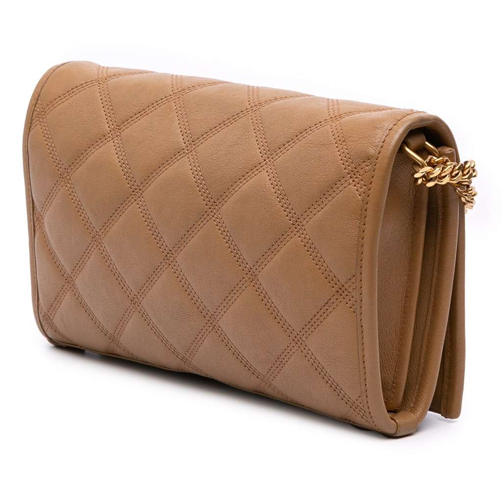Saint Laurent Quilted Diamond Lambskin Becky Wallet on Chain Brown Leather Good - Back View
