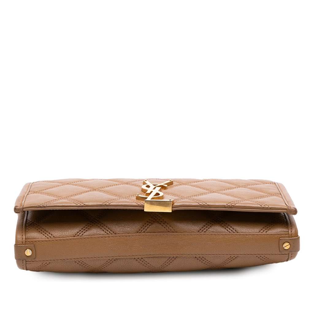 Saint Laurent Quilted Diamond Lambskin Becky Wallet on Chain Brown Leather Good - Inside View