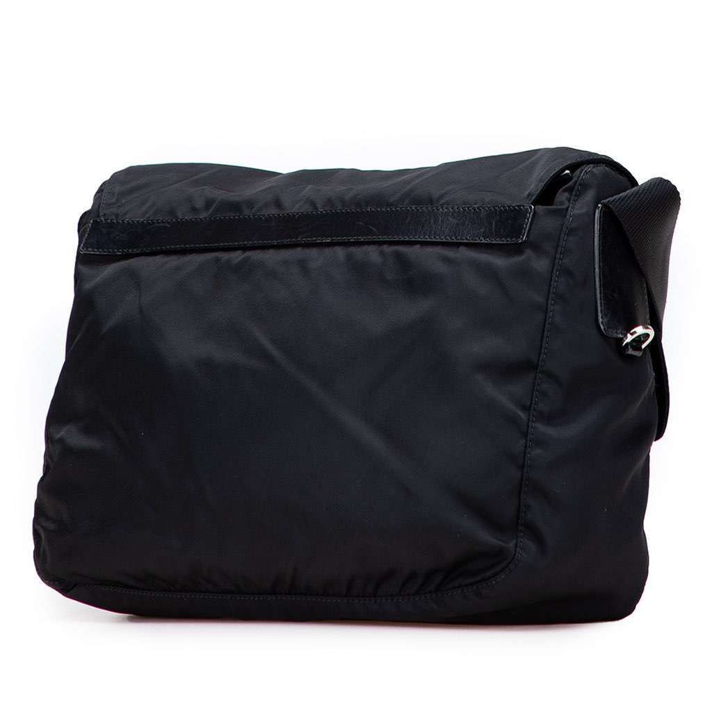 Prada Tessuto Zip Double Buckle Messenger Bag Black Good condition - Back View