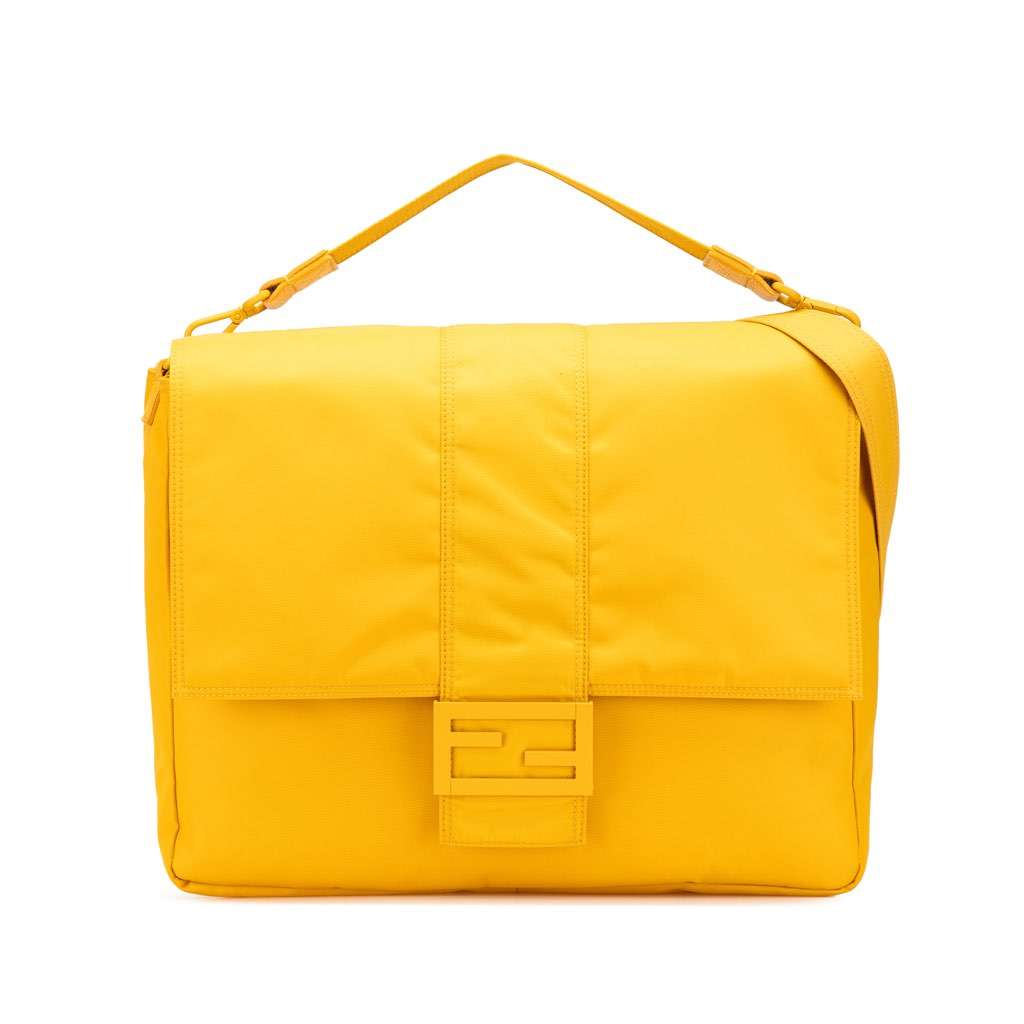 Fendi Large Econyl Nylon Baguette Satchel Yellow Very good - Front View