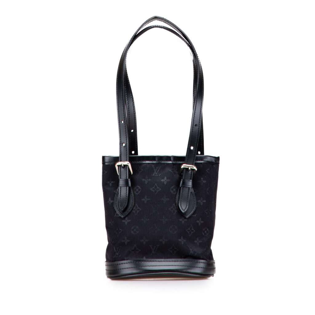 Louis Vuitton Monogram Mini Satin Bucket Black Satin Very good - Front View
