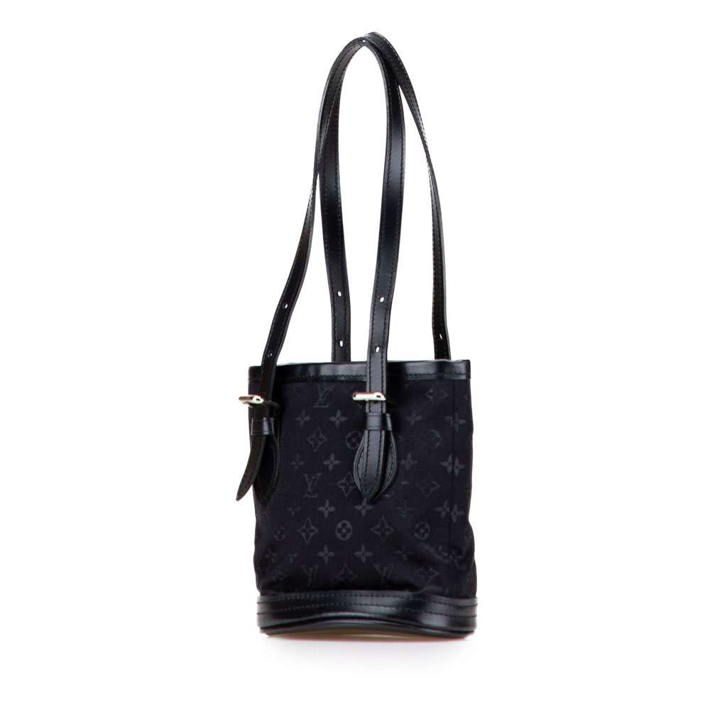 Louis Vuitton Monogram Mini Satin Bucket Black Satin Very good - Back View