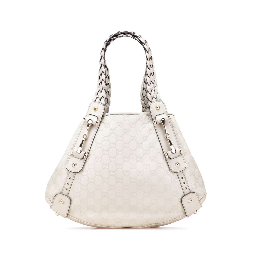 Gucci Small Guccissima Horsebit Pelham Shoulder Bag White Leather Good condition - Front View