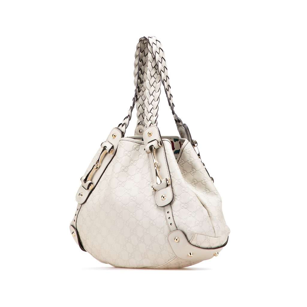 Gucci Small Guccissima Horsebit Pelham Shoulder Bag White Leather Good condition - Back View