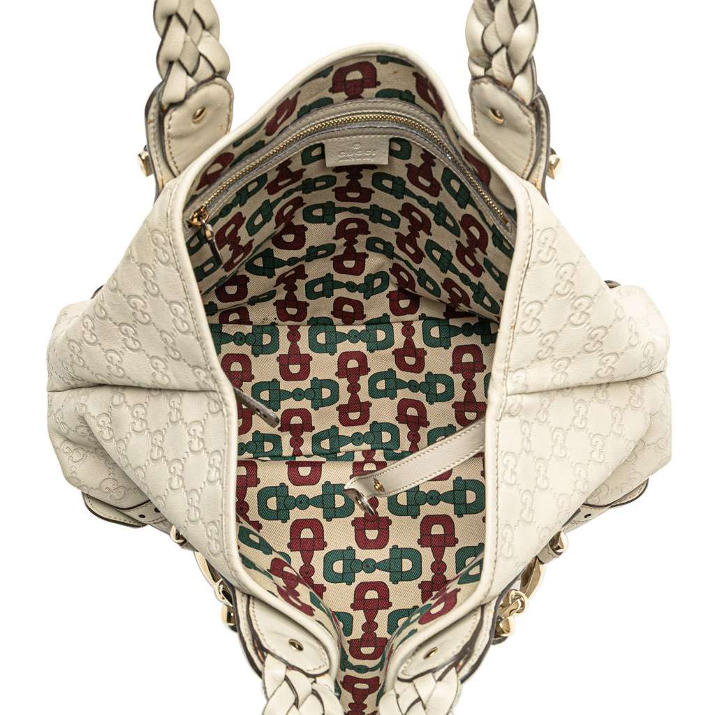 Gucci Small Guccissima Horsebit Pelham Shoulder Bag White Leather Good condition - Model View