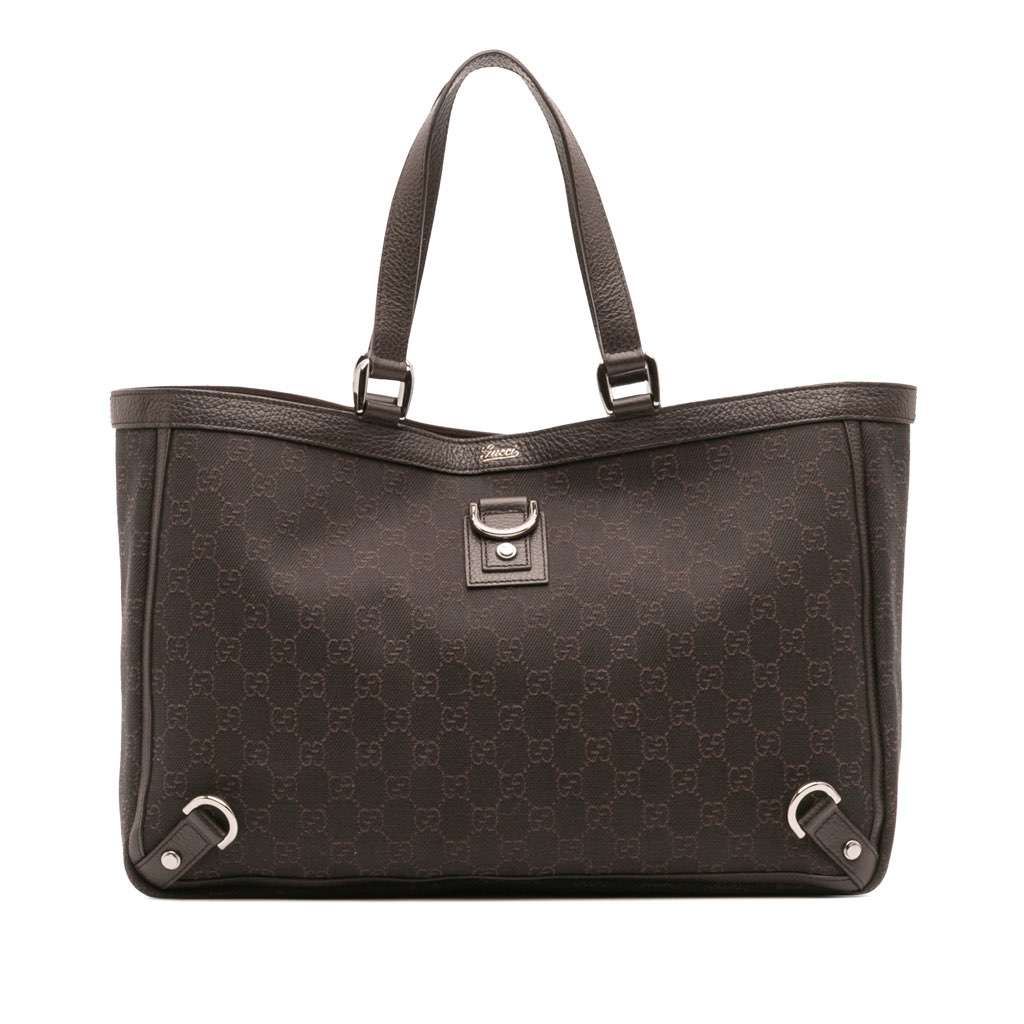 Gucci GG Denim Abbey D Ring Tote Brown Denim Good - Front View
