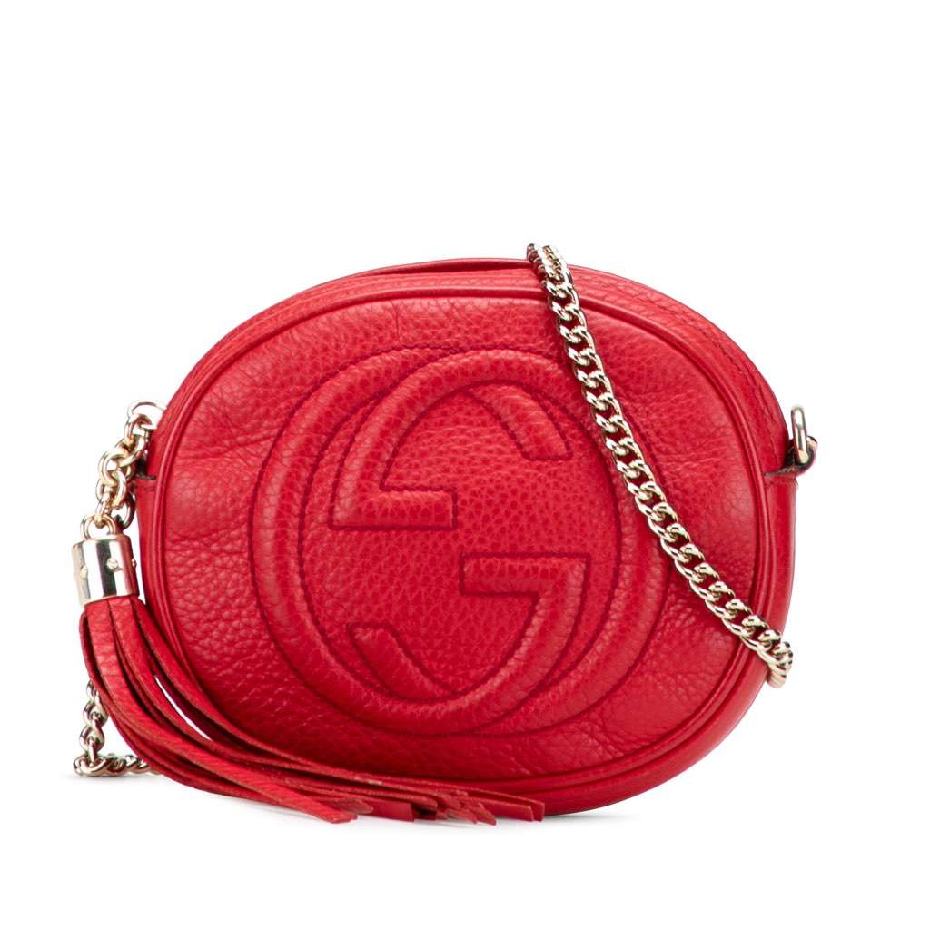Gucci Mini Pebbled Calfskin Soho Chain Crossbody Red Leather Very good - Front View