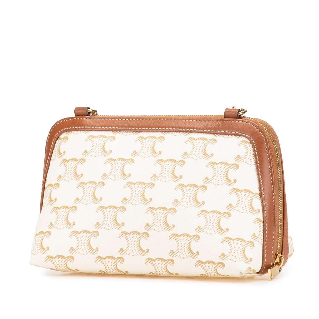 Celine Triomphe Coated Canvas Clutch On Chain White Canvas Very good - Back View