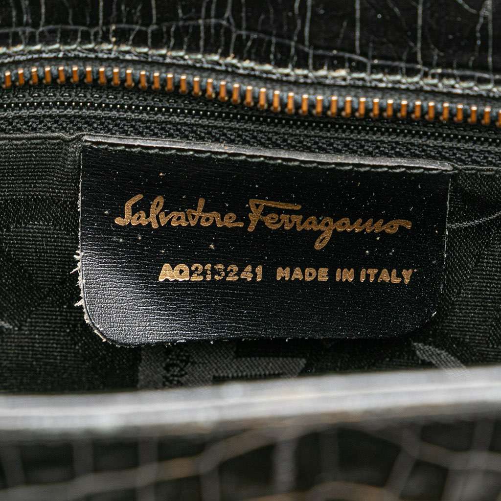 Salvatore Ferragamo Croc Embossed Leather Gancini Crossbody Black Leather Good - Box View
