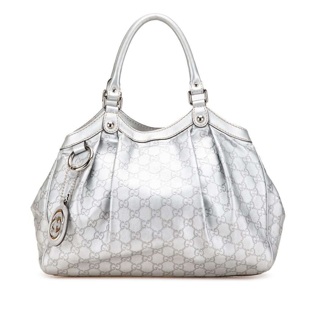 Gucci Medium Guccissima Sukey Tote Silver Leather Good - Front View
