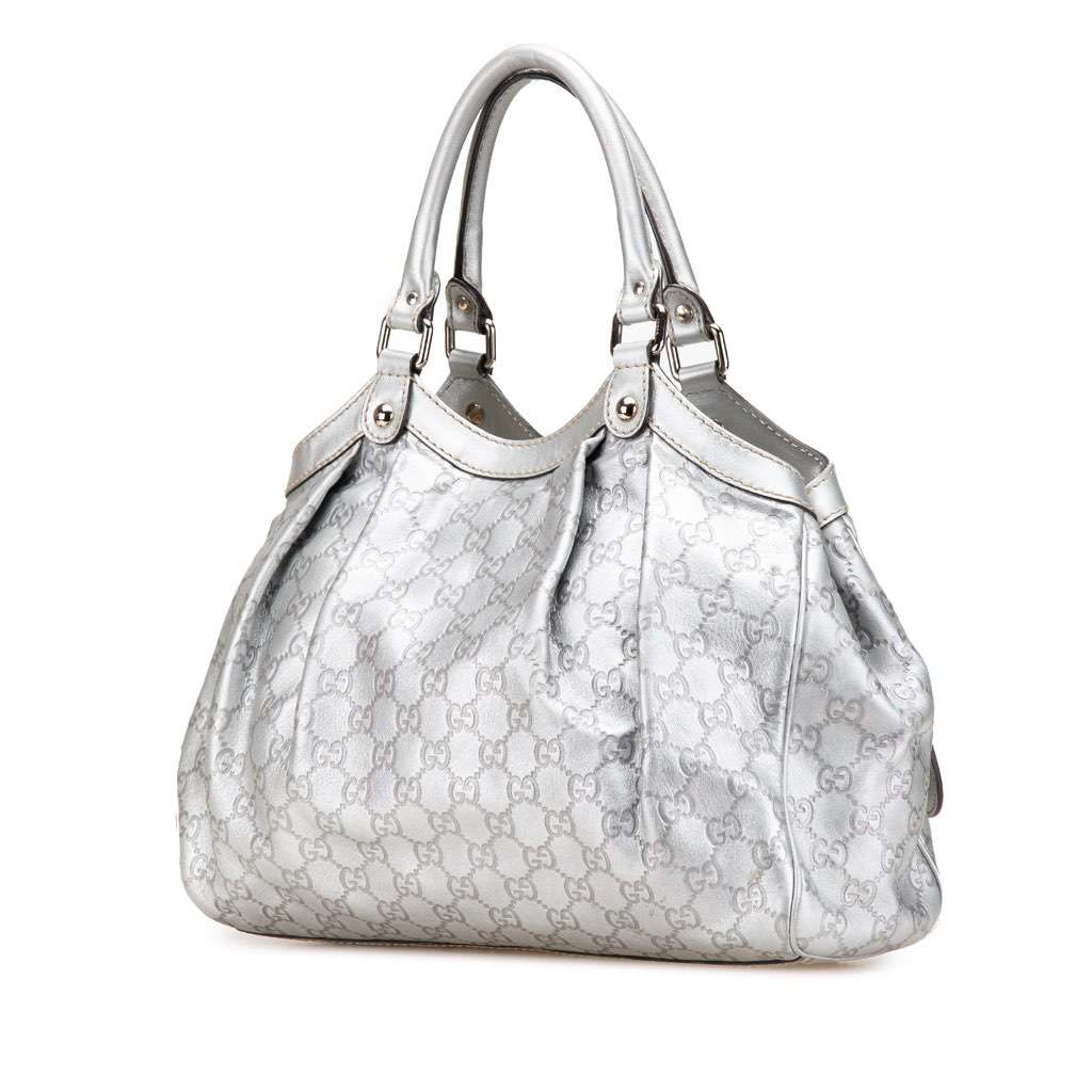 Gucci Medium Guccissima Sukey Tote Silver Leather Good - Back View
