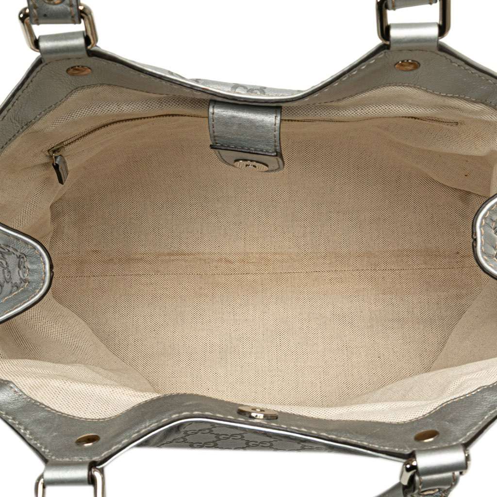 Gucci Medium Guccissima Sukey Tote Silver Leather Good - Model View