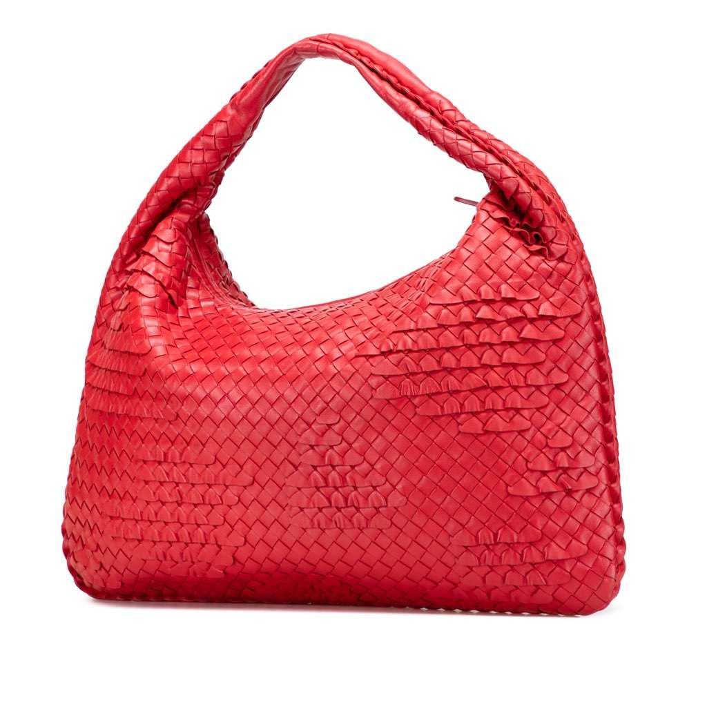 Bottega Veneta Medium Nappa Intrecciato Ruffle Veneta Hobo Red Leather Very good - Back View