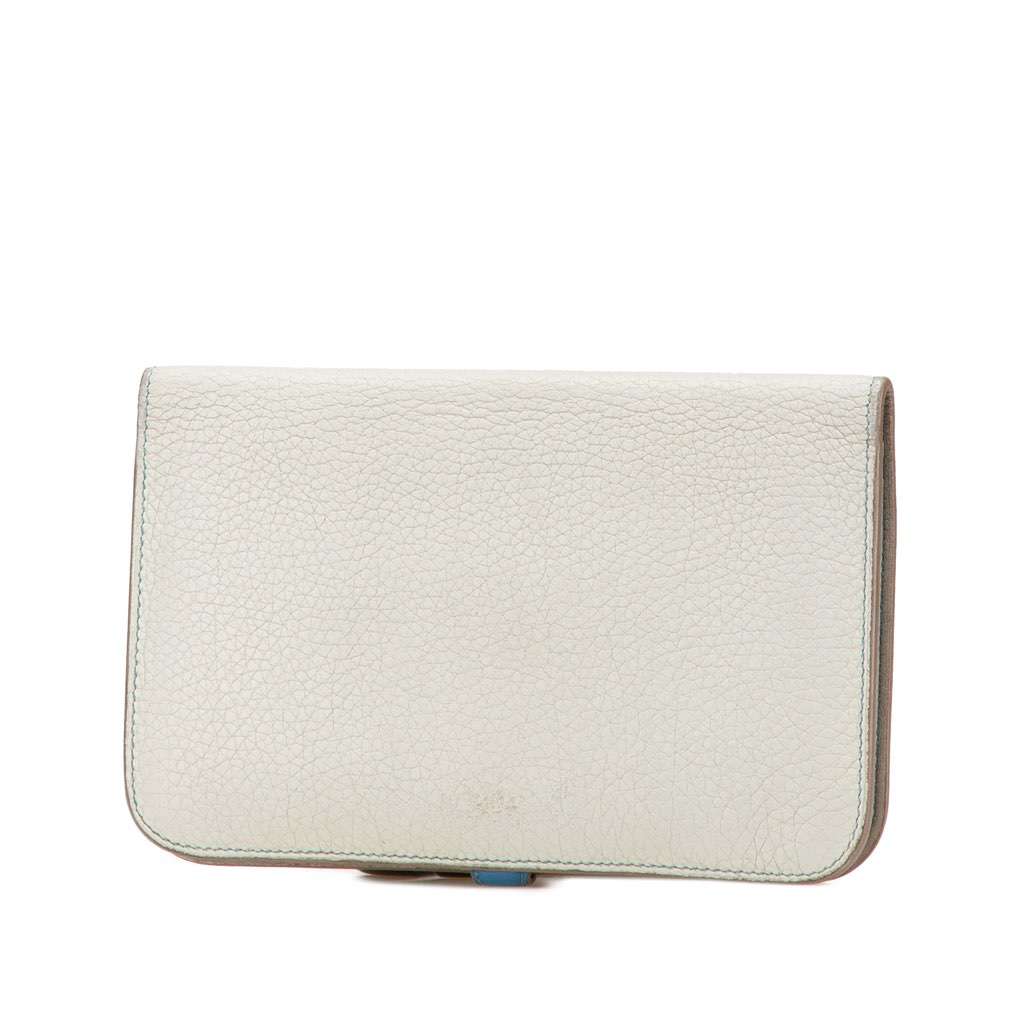Hermès Bicolor Togo Dogon Duo Wallet GM Grey Leather Good condition - Back View