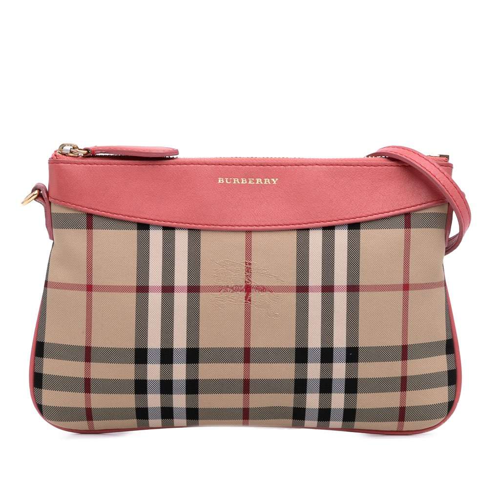 Burberry Haymarket Check Canvas Peyton Crossbody Brown Canvas Good - Front View