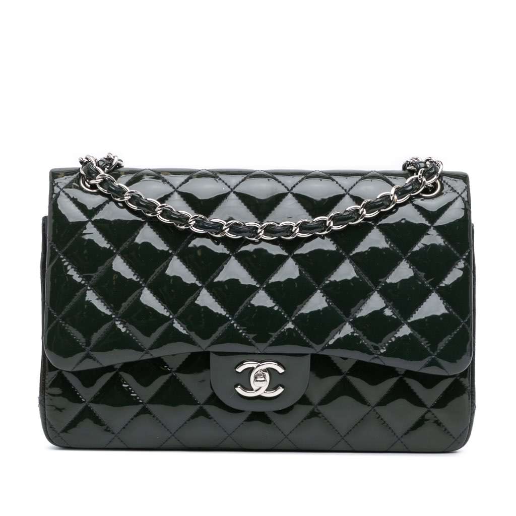 Chanel Jumbo Classic Patent Double Flap Blue Leather Good condition - Front View