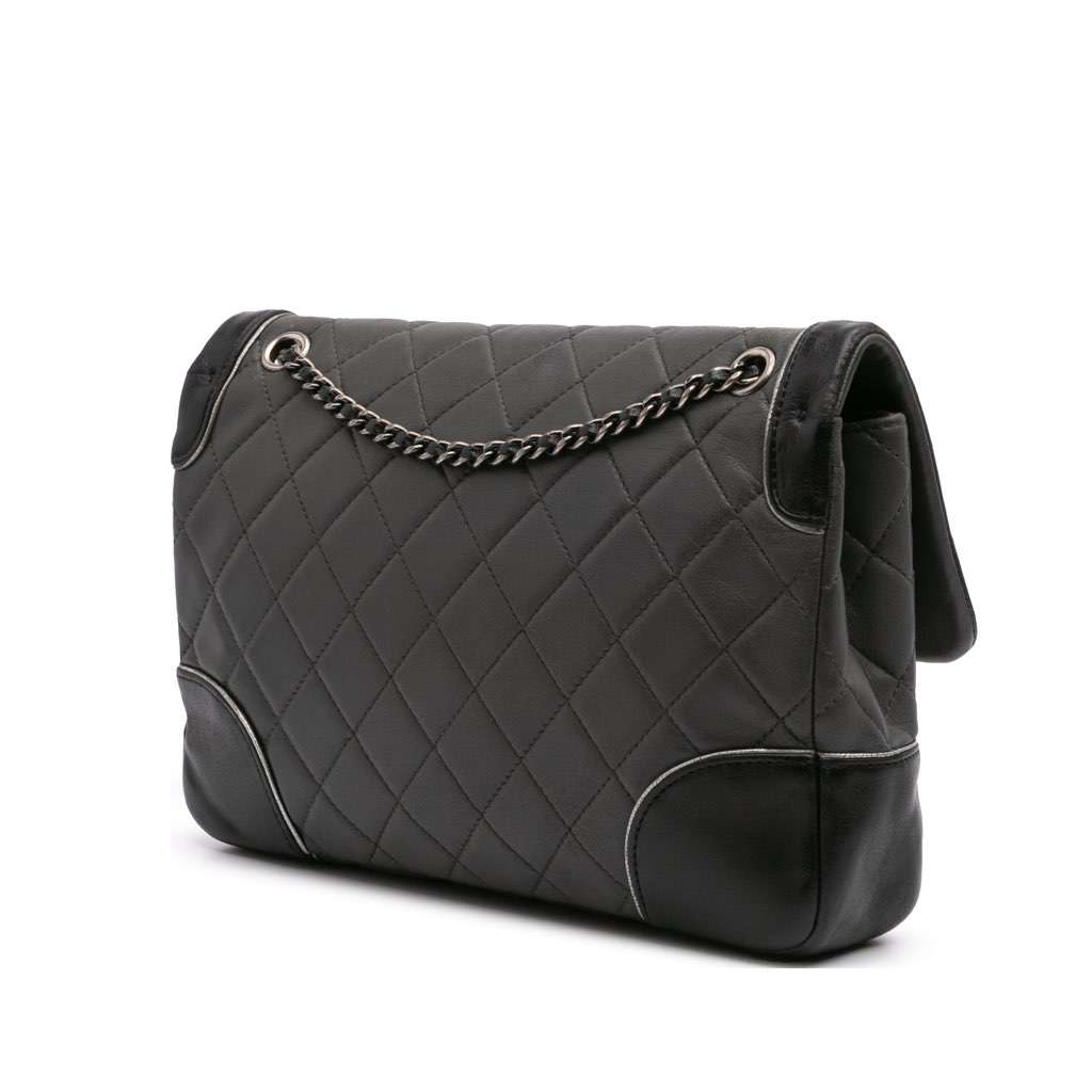Chanel Paris-Salzburg Medium Lambskin Tyrolean Flap Grey Leather Good condition - Back View