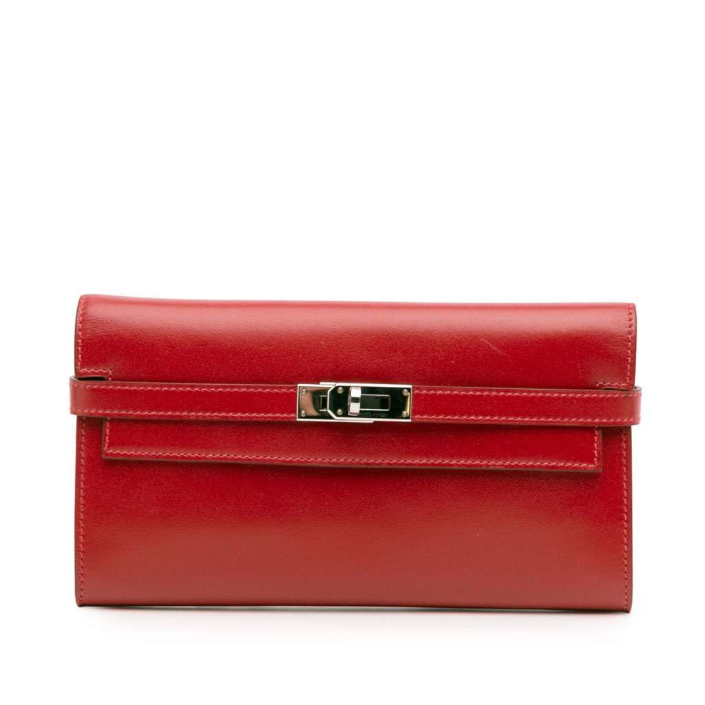 Hermès Tadelakt Verso Kelly Long Wallet Red Leather Good condition - Front View