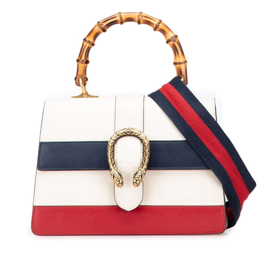 Gucci Medium Leather Bamboo Dionysus Web Satchel White Leather Very good - Back View