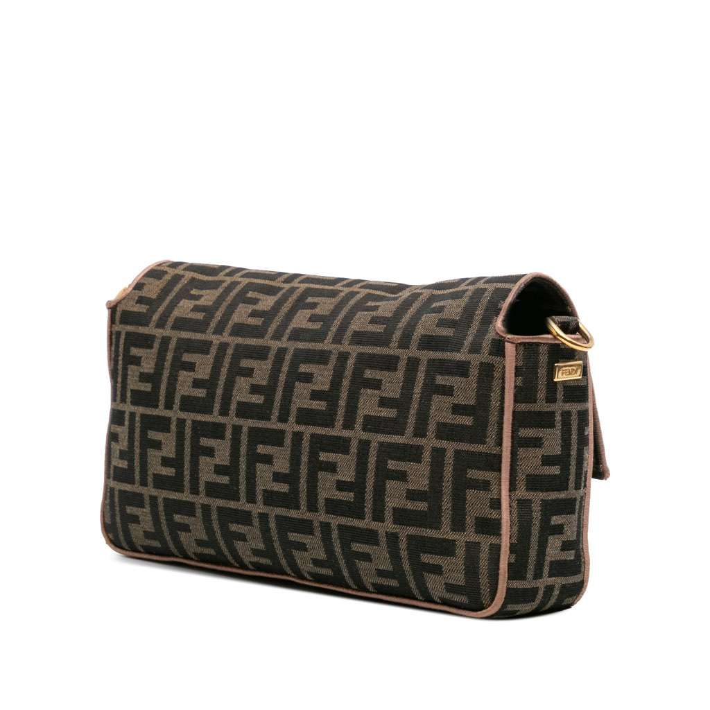 Fendi Zucca Canvas Paisley Embroidery Baguette Satchel Brown Canvas Good - Back View