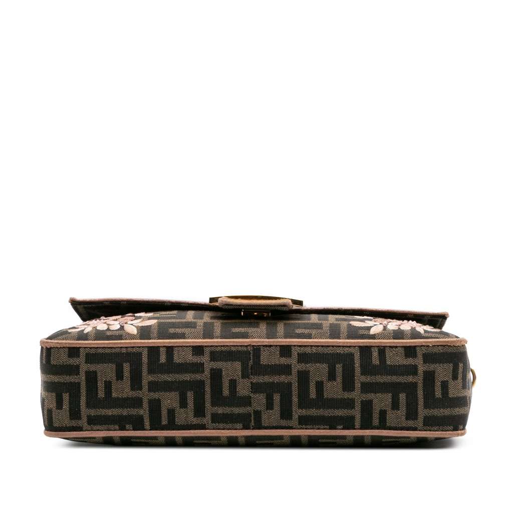 Fendi Zucca Canvas Paisley Embroidery Baguette Satchel Brown Canvas Good - Inside View