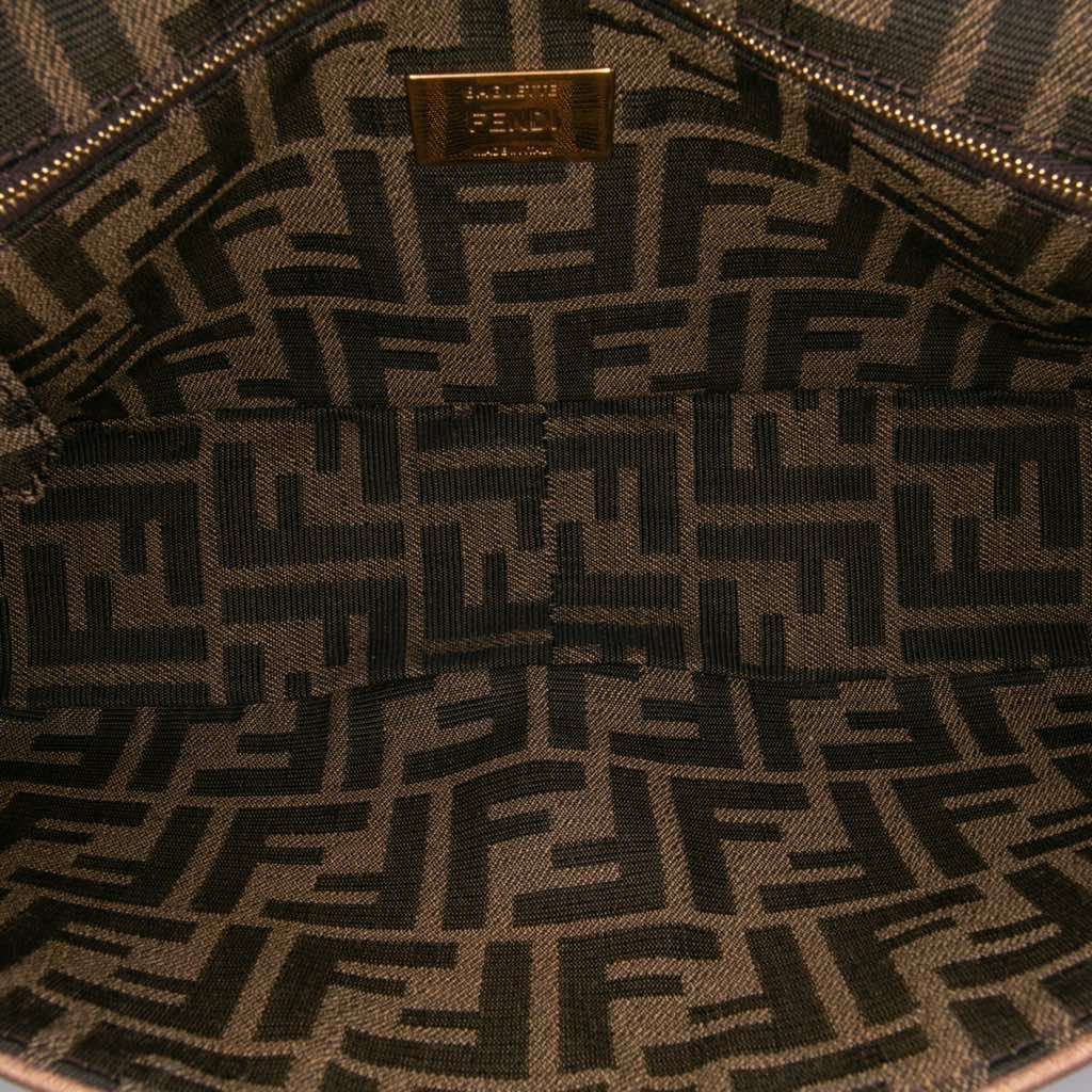 Fendi Zucca Canvas Paisley Embroidery Baguette Satchel Brown Canvas Good - Model View