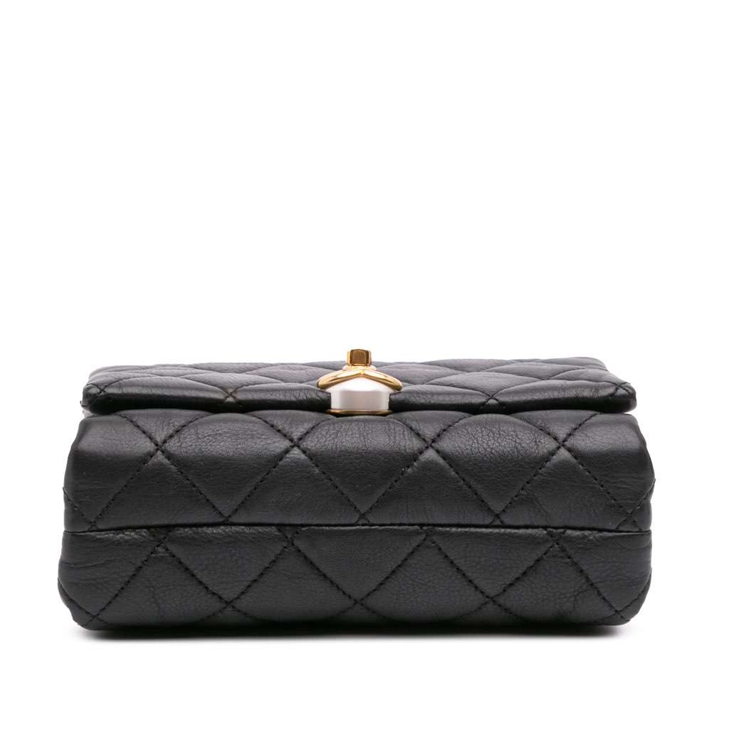 Chanel Mini Quilted Calfskin Pearl CC Accordion Flap Black Leather Very good - Inside View