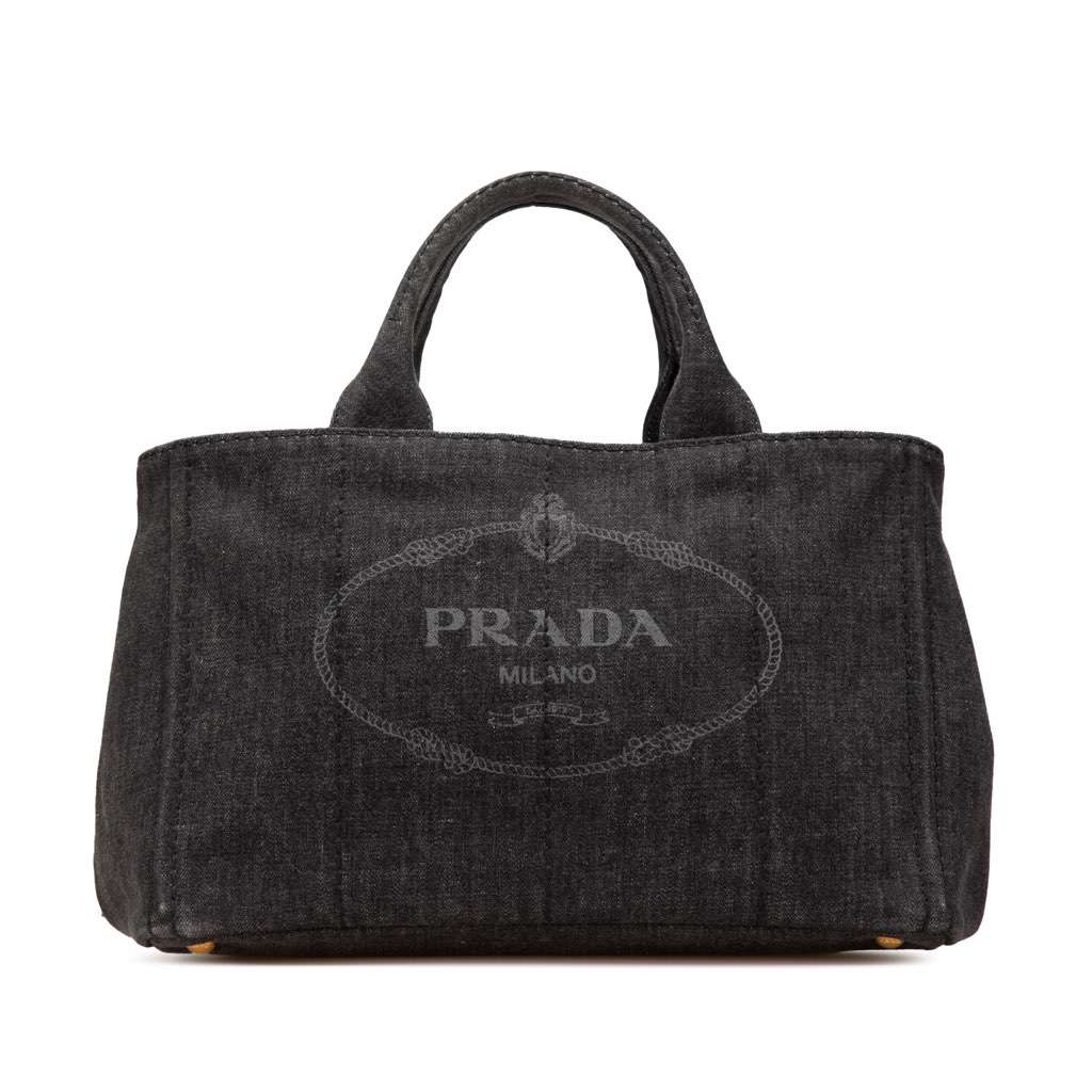 Prada Canvas Canapa Logo Satchel Black Canvas Good - Front View