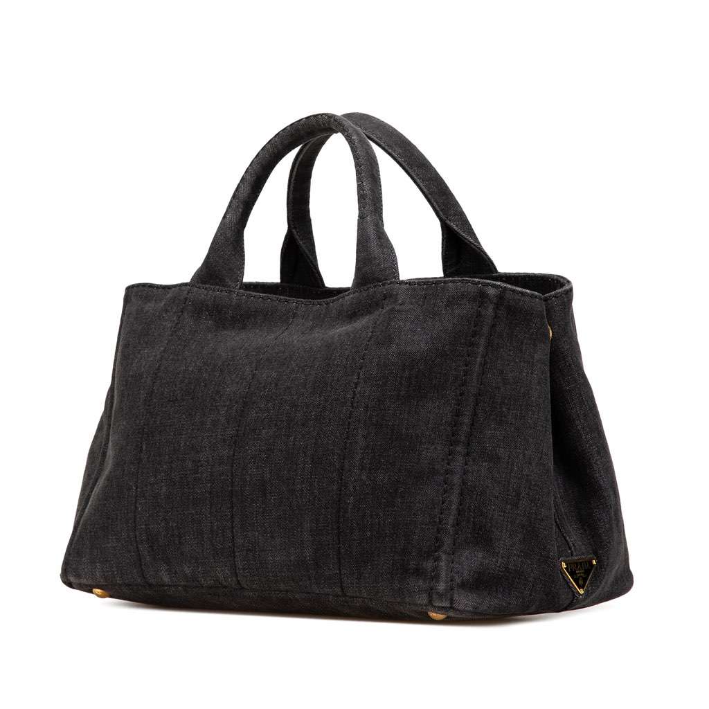 Prada Canvas Canapa Logo Satchel Black Canvas Good - Back View