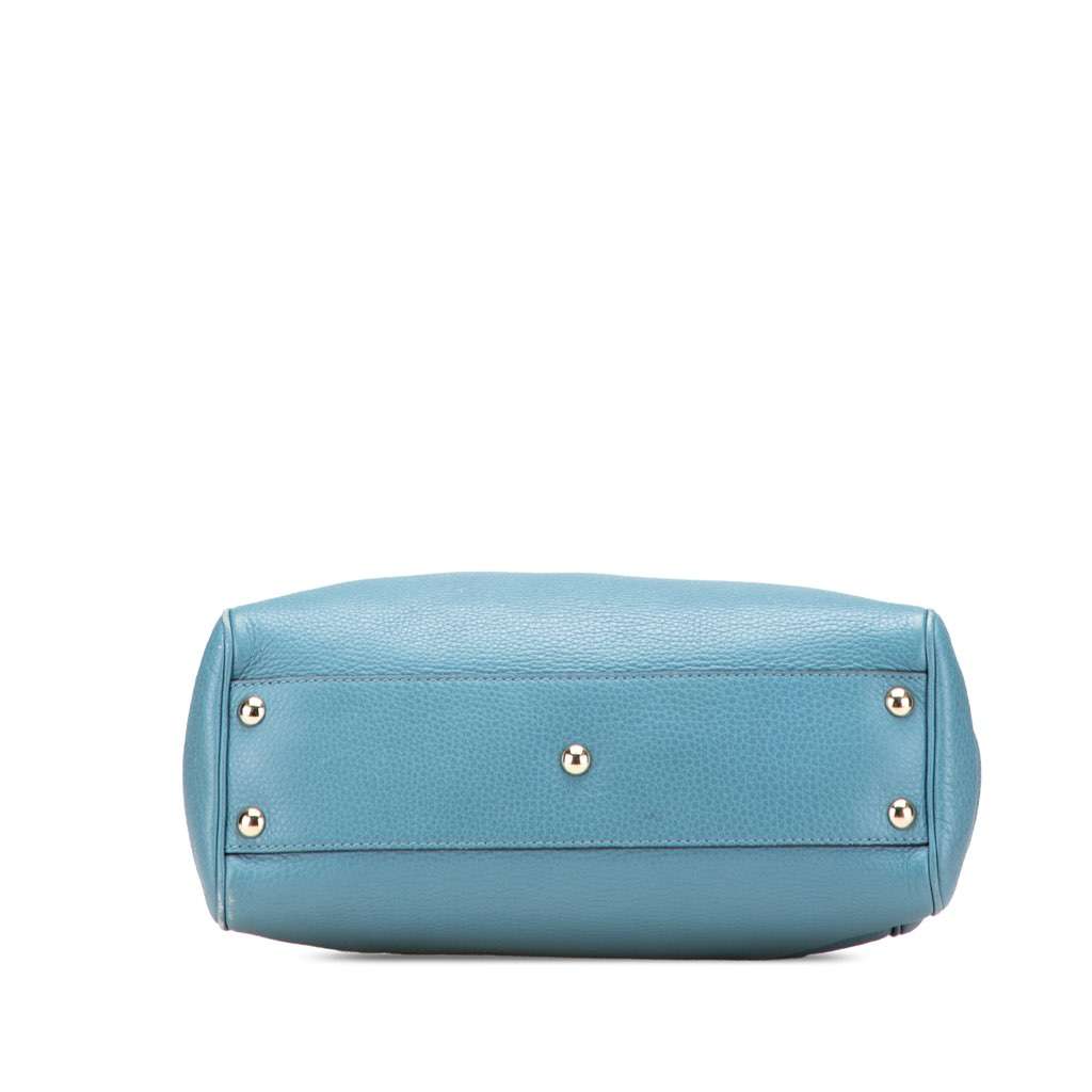 Gucci Small Calfskin Bamboo Shopper Satchel Blue Leather Good - Inside View
