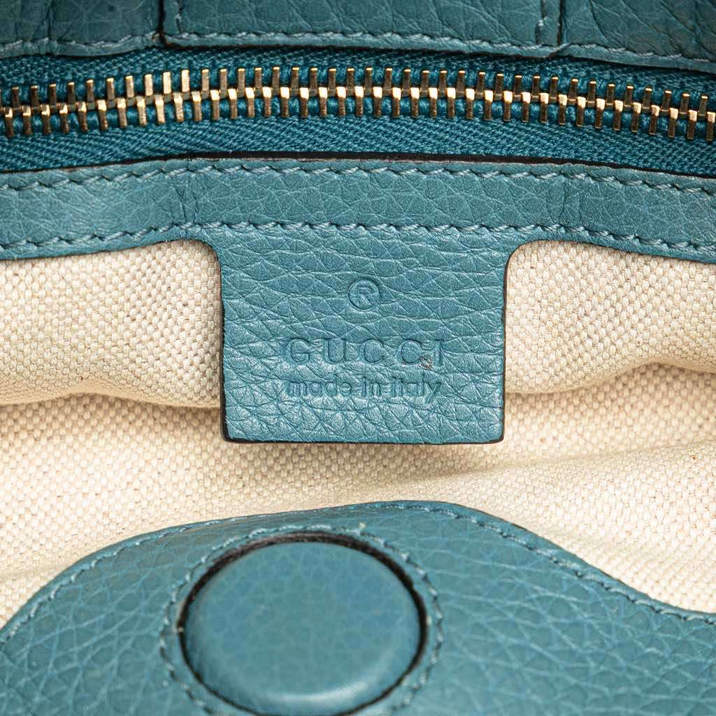 Gucci Small Calfskin Bamboo Shopper Satchel Blue Leather Good - Box View