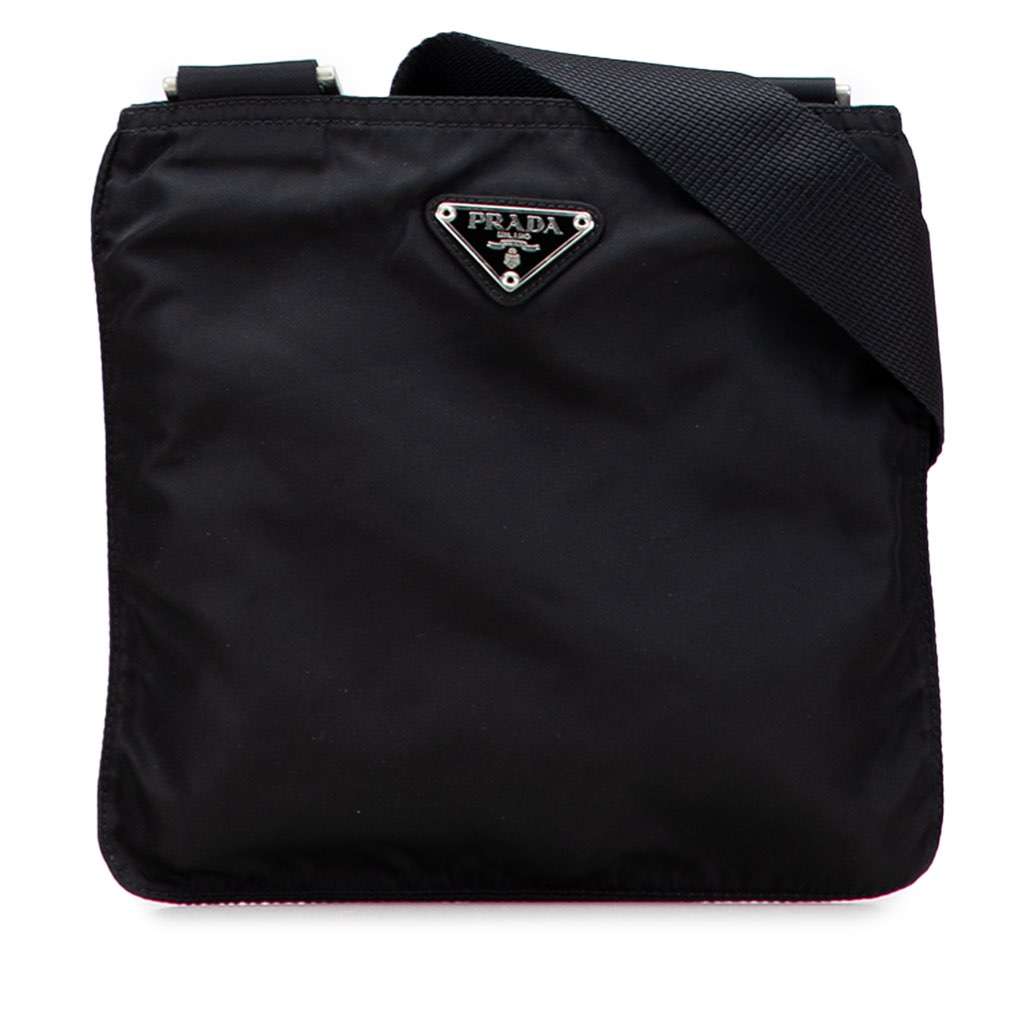 Prada Tessuto Zip Top Crossbody Black Good - Front View