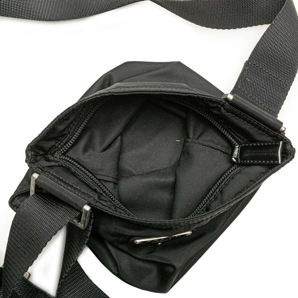 Prada Tessuto Zip Top Crossbody Black Good - Model View