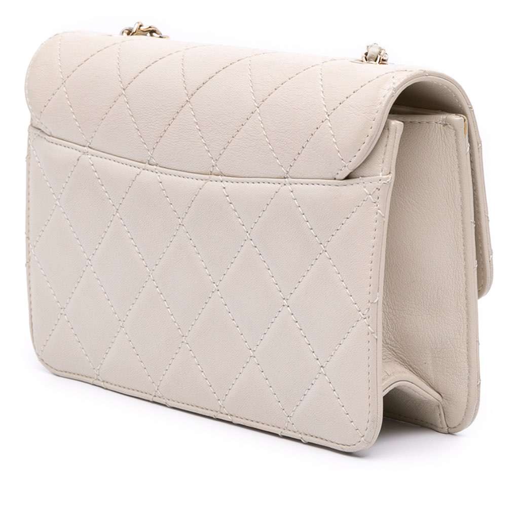Chanel Mini Lambskin Beauty Lock Flap White Leather Good - Back View