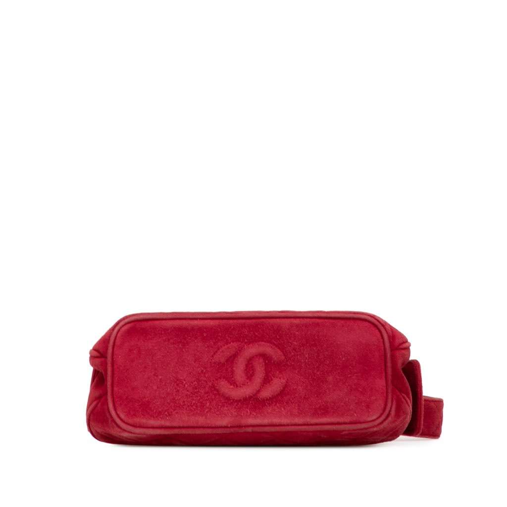 Chanel Quilted Suede Metal Frame Handbag Red Leather Very good - Inside View